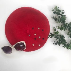 Red •felt • metal accented• beret